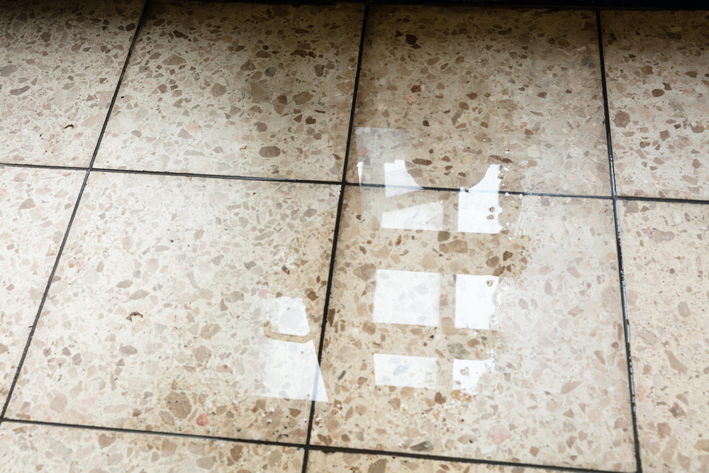 tile floor with standing water due to a flood